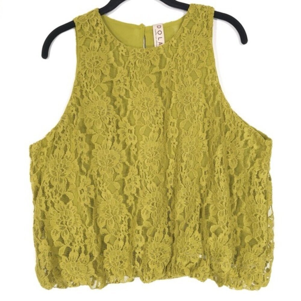 NWOT Anthropologie DOLAN Women's Top LARGE Floral Lace Green Sleeveless Lined
